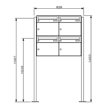 KNOBLOCH Briefkasten 4-fach mit seitlicher Stütze BR37ST4WE Abmessungen