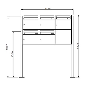 KNOBLOCH Briefkasten 5-fach mit seitlicher Stütze BR37ST5WE Abmessungen
