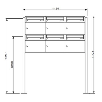 KNOBLOCH Briefkasten 6-fach mit seitlicher Stütze BR37ST6WE Abmessungen