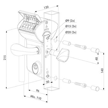 LOCINOX LEONARDO - Mechanisches Codeschloss für Schiebetore Massbild