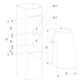 LOCINOX Design LED-Leuchte für Tore und Zäune - TRICONE Vermassung