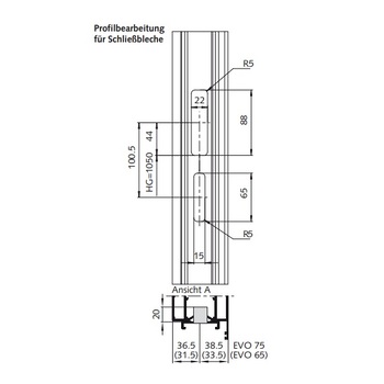 WSS Systemset WICONA EVO 65 und EVO 75 Frässmasse Schliessblech