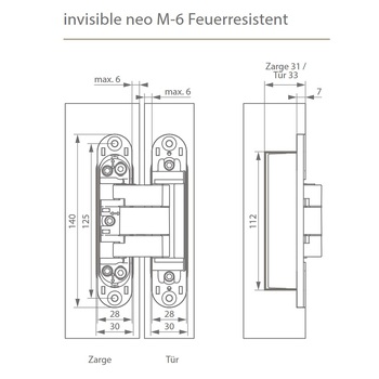 ARLU invisible neo M-6 Masszeichnung Feuer