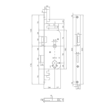 ASSA ABLOY MSL Tribloc-Einsteckschloss 1822.2 Masszeichnung