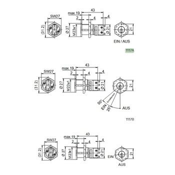 Kaba 1117A, 1117B, 1117C Masszeichnung