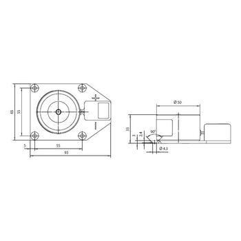 115829 GEZE Türhaftmagnet, 24 V DC - 490 N Haltekraft, zugelassen mit allen GEZE Rauchschalterzentralen - Zeichnung