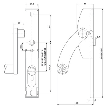 ASSA ABLOY MSL Panikbeschlag 5971 Masszeichnung