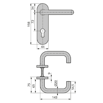 WSS Türdrücker 02.501 Masszeichnung