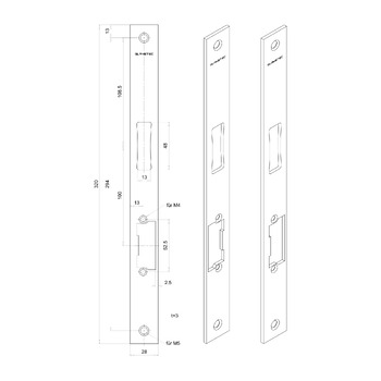 GLA2F6003201628  GLAMETEC Schliessblech 28mm für Zweifallenschloss - Masse