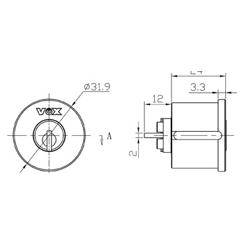 VOX Schalterzylinder V1007F Masszeichnung