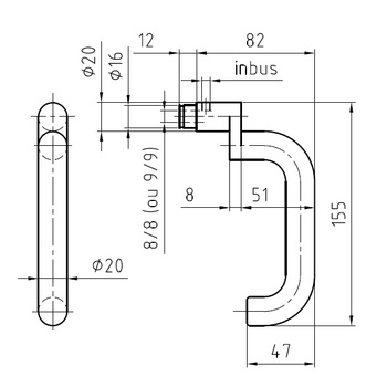 Türdrücker Nickal 5089B Massbild ohne Rosette