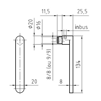 Türdrücker Nickal 5557B Massbild ohne Rosette