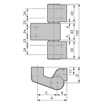 WSS-3DPLUS Türband PLANAR, 3-tlg. für Pfostenkonstruktion Massbild