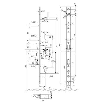 ASSA ABLOY Masszeichnung Sicherheitsschloss drückergesteuert 809NE