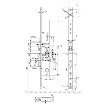 ASSA ABLOY 309N OneSystem Einfachverriegelung Masszeichnung