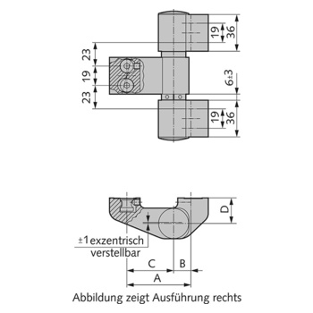 WSS Schwerlast-Edelstahl-Türband, 3-teilig 04.404.2563.010 Massbild