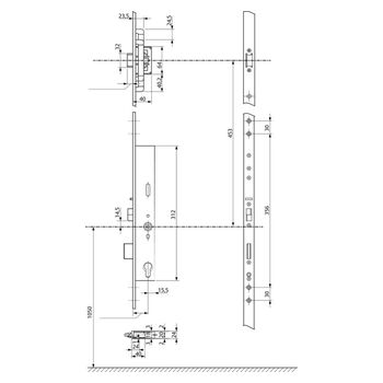 ASSA ABLOY 319N OneSystem Panik-Sicherheits-Mehrfachverriegelung, mit Fallenschloss - Masszeichnung