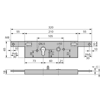 WSS Schwingtorschloss Massbild 01.666.0000.010