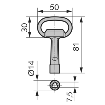 WSS Dornschlüssel für 7 mm  Dreikant Massbild 01.977.1373.705