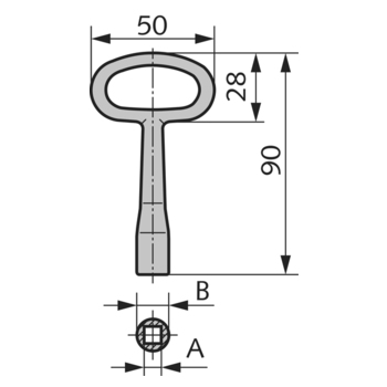 WSS Dornschlüssel groß für 7, 8,  9, 10 mm Vierkant Massbild 01.977