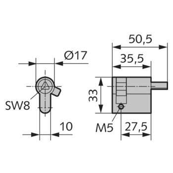 WSS Profil-Halbzylinder mit Dreikant Massbild 01.846.0000.305
