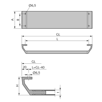 WSS Aluminium-Türgriff Modell 330 Massbild 08.330