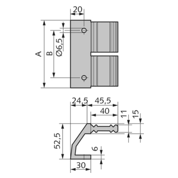 WSS Aluminium-Konsole, nach innen zeigend Massbild 08.500