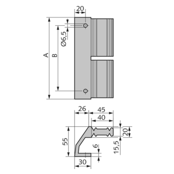 WSS Aluminium-Konsole, nach innen zeigend Massbild 08.501