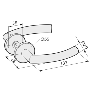 Türdrücker, gebogene Form, mit Drückerrosetten