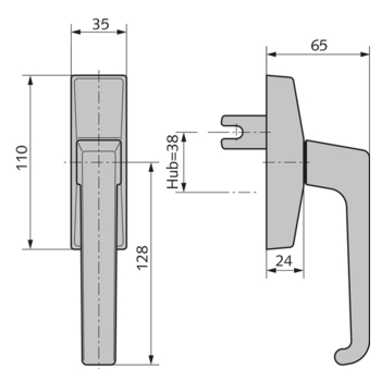 WSS Drehgetriebe, Griff eckig Massbild 10.180.0024