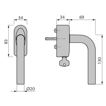 Fenstergriff Modell 109, abschliessbar - 10.466