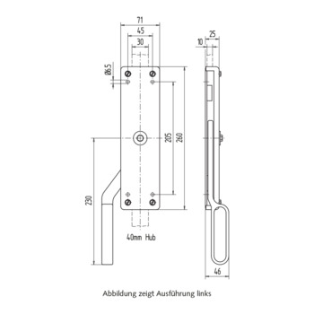 WSS - Falttor-Treibriegel für Flachstangen 30x10 mm - 03.106