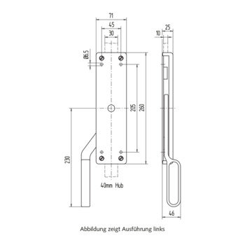 WSS - Falttor-Treibriegel für Flachstangen 30x10 mm - 03.104