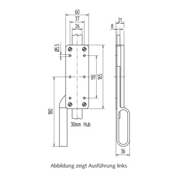 Falttor-Treibriegel für Flachstangen 26x8 mm 03.100 / 03.101
