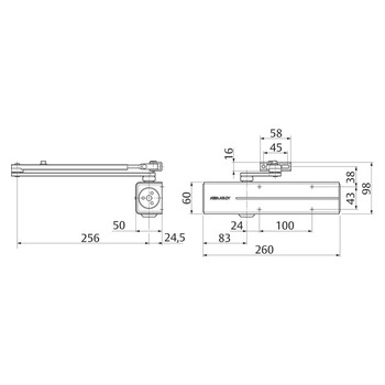 ASSA ABLOY DC300DA mit Schließverzögerung - Massbild