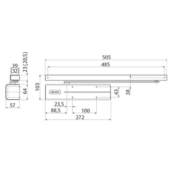 ASSA ABLOY DC700/G195 Türschließer mit Cam-Motion® Technologie und Gleitschiene - Massbild