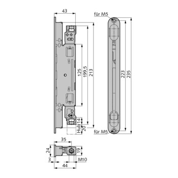 WSS - Kantriegel Vario Line, abgerundete Flachstulp - 07.334 - Masszeichnung