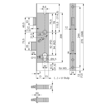 WSS Einsteckschloss Serie 200 14.120 Massbild