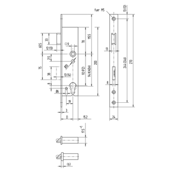 WSS Panik-Einsteckschloss Serie 100 Funktion E 01.114 Massbild