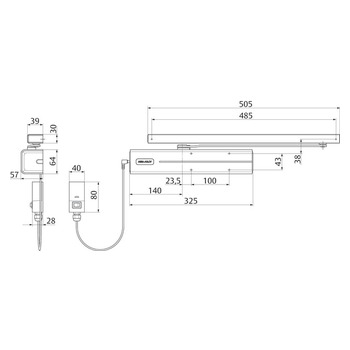 ASSA ABLOY DC700G-FM Normalmontage mit Anschlussbox - Massbild