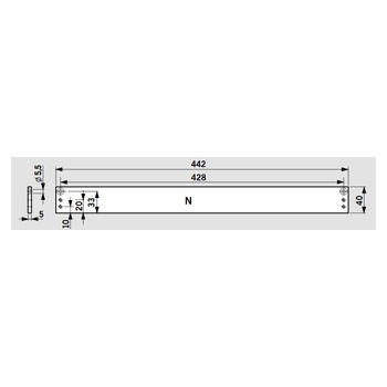 dormakaba Montageplatte 40 mm für G-N und Basic-Gleitschiene, silberfarbig, Masszeichnung