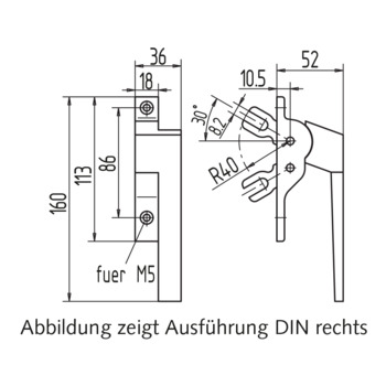 Fenstergriff, gekröpft, mit 2 Gabeln 10.532