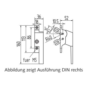 WSS Fenstergriff mit 2 Gabeln, gekröpft und abschliessbar 10.536