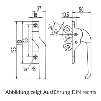 Fenstergriff, gekröpft, mit 2 Gabeln 10.548