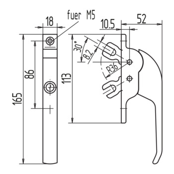 WSS Fenstergriff mit 2 Gabeln, abschliessbar 10.550