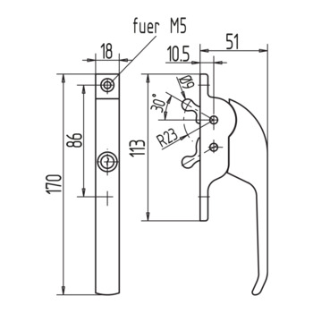 WSS Fenstergriff mit 2 Nocken, abschliessbar 10.564