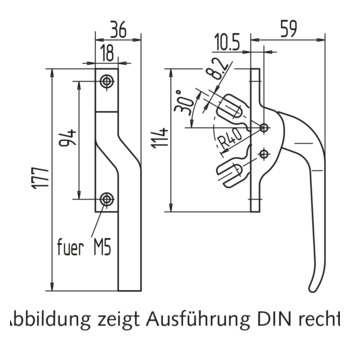 WSS Fenstergriff, gekröpft, mit 2 Gabeln 10.582