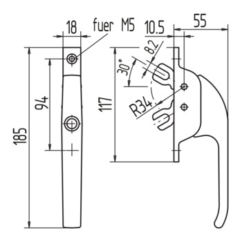 WSS Fenstergriff mit 2 Gabeln, abschliessbar 10.584