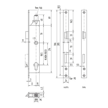 WSS Panikschloss (RZ 100.5 mm), Funktion E 01.314 Massbild