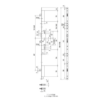 Mehrfachverriegelung mit Hakenschwenkriegel und Öffnungssperre, mit U-Stulp - 01.278 Massbild